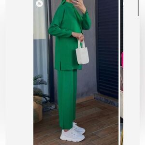 Green Ribbed Women's Pants & Tunic Set Co-Ord set winter Holidays outfit